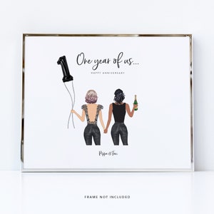 Lesbische Jahrestagsgeschenk, lesbischer Jahrestag, Jahrestagsgeschenk für sie, personalisierter Druck, Paarporträt