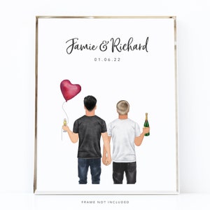 Gay Couple Portrait Print / Anniversary picture / Gift for husband / Love Print / LGBT gifts / Gift for boyfriend / Gay couple gifts /