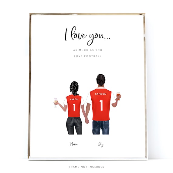Football lover couple / Personalised football print / Football gifts / Christmas gifts for him / Love print / Football shirt print - COU004