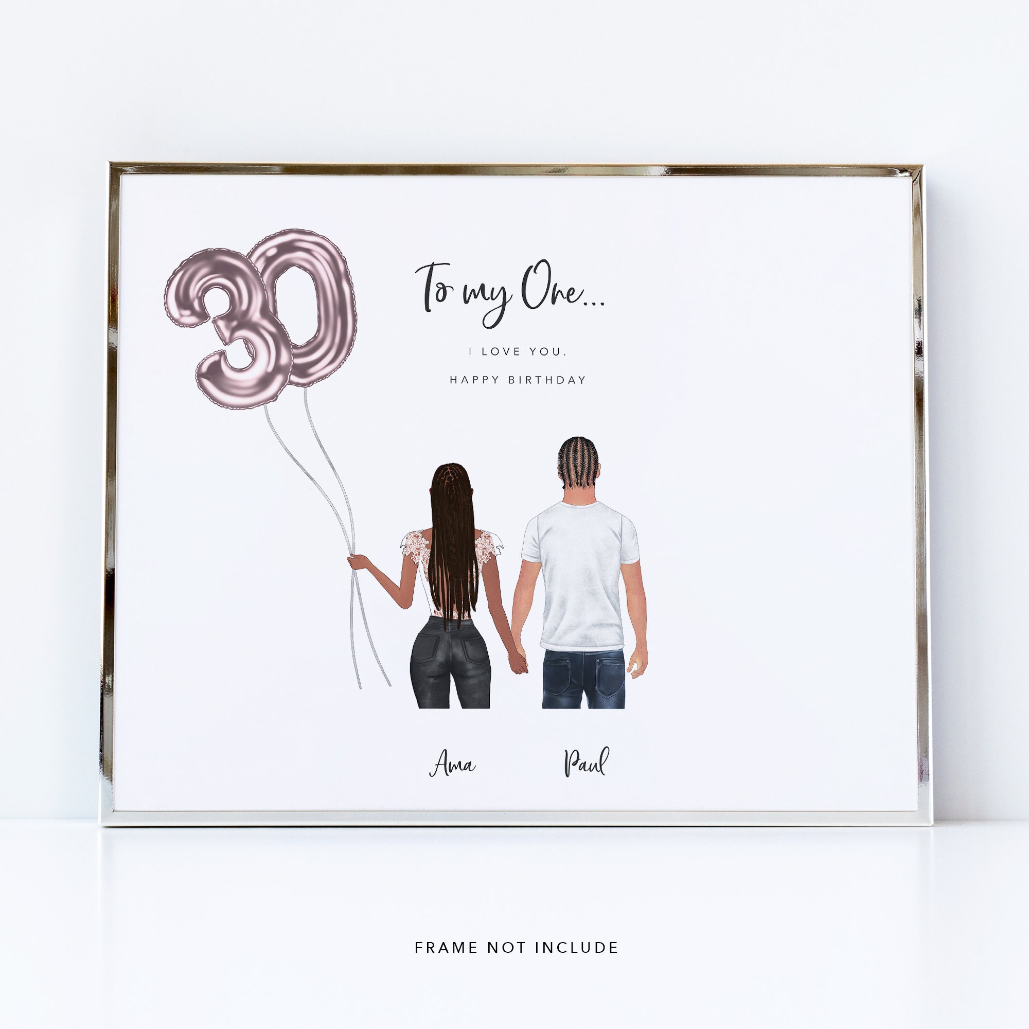 30th Birthday Gift / Cute Couples Drawing / Birthday Gift for 