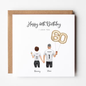 60. Geburtstag Fußball Karte für Ihn - Personalisierte Paar Illustration, 60. Geburtstag Geschenk, Fußballfan, für Freund und Ehemann
