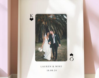 Wedding photo playing card print, Wedding gift, Gift for bride, Anniversary, Photo gift, Valentines Day, Personalised prints, Wall art