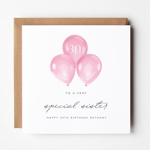 Tarjeta especial para el 30.º cumpleaños de una hermana: tarjeta personalizada, tarjeta de cumpleaños para una hermana.