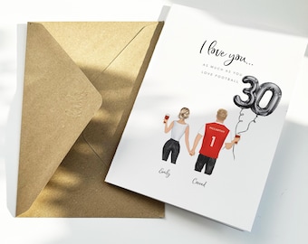 Romantische Fußball Geburtstagskarte - Personalisiertes 30. Geburtstagsgeschenk für Freund, Geburtstagsgeschenk für Ehemann, Fußballgeschenk
