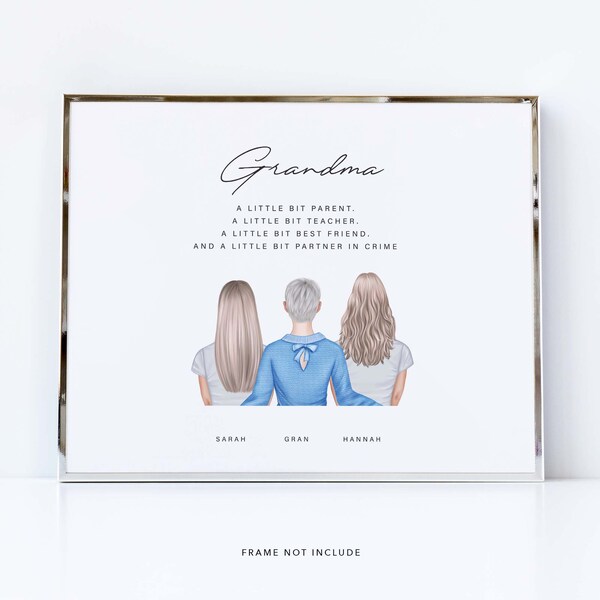 Printed Gift for Nan, Personalised Nanny Printed Gift, Granddaughters and Grandmothers Customised Present, Family Portrait for Grandkids
