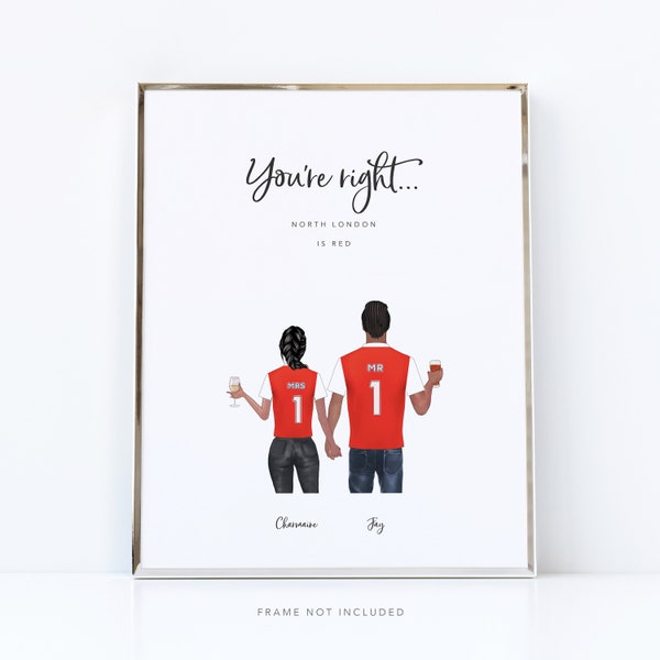 Football lover couple / Personalised football print / Football gifts / Christmas gifts for him / Love print / Football shirt print