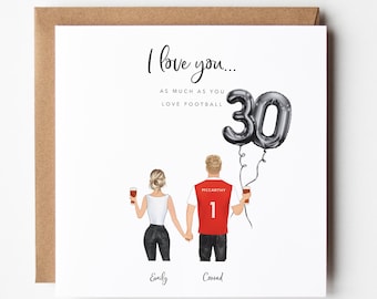 Personalisierte Fußball 30. Geburtstagskarte - 30. Geburtstagsgeschenk für Ihn, Paare Porträt, Geburtstagsgeschenk, Geschenk Freund Geschenk Ehemann, 40