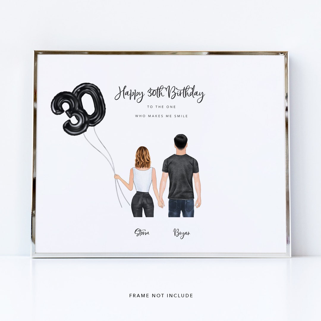 30th Birthday Gift / Cute Couples Drawing / Birthday Gift for 