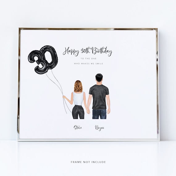 30th Birthday Gift / Cute Couples Drawing / Birthday Gift for