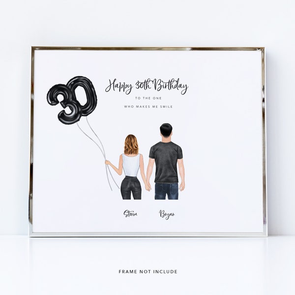 30th birthday gift / Cute couples drawing / Birthday gift for boyfriend / Birthday gift for girlfriend / Romantic gifts / Birthday gift