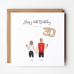 Carte personnalisée football 30e anniversaire - cadeau 30e anniversaire pour lui, portrait de couple, cadeau d'anniversaire, cadeau petit ami cadeau mari