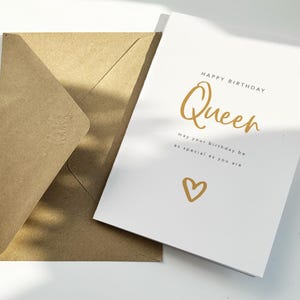 Tarjeta de Feliz Cumpleaños Reina / Mensaje de cumpleaños para una amiga / Tarjetas para ella / Eres mi reina / Tarjeta de amor / Tarjetas de cumpleaños / Tarjetas doradas 21003