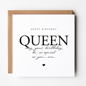 Geburtstagskarte für Sie - Happy Birthday Queen Geburtstagskarte mit Sentimentalen Worten, Karte für Mama, Frau, Freundin, Tante, Patin