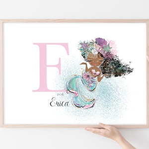 Mermaid Art Poster for Child's Room, Kids Mermaid Personalised Gift, Name Your Mermaid Wall Art