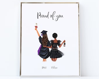 Best friends graduation print / Personalised graduation print gift / Congratulations graduation gift / Graduation picture / Well done / Uni