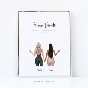Cadeau personnalisé pour une amie - Amis pour la vie, Illustration personnalisée de la meilleure amie, Cadeau d'anniversaire pour elle, Portrait de dos