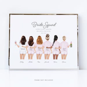 Gift For The Bride From Her Hens - Bachelorette Gifts, Friends Custom Portrait, Back View, Wedding Gifts For Bride