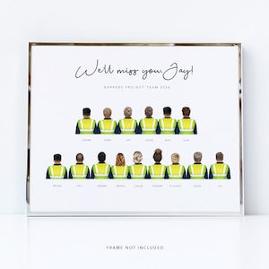 Personalisiertes Teamgeschenk - Abschiedsgeschenk, Bauarbeiter, Projektleiter, Hi-Vis, Verkehrs- und Straßenarbeiten, Team Portrait