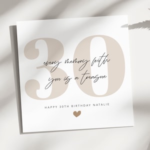 Cada momento com você é um tesouro, cartão personalizado de aniversário de 30 anos - cartão para namorada ou esposa, cartões com citações, cartões de amizade