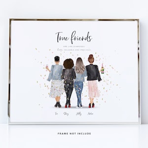 Gepersonaliseerde muurkunst met 4 vrienden / girl power kwartet / onverschrokken viertal universiteitsvrienden aandenken afscheidscadeau / vrienden voor altijd