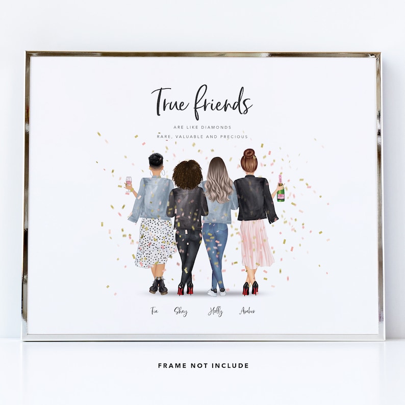 Personalised 4 friends wall art / girl power quartet / fearless foursome university buddies keepsake leaving gift / friends forever image 1