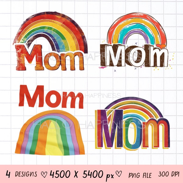 70s Retro Mom,Vintage Rainbow, Text Mom,pastel, Mother Day clipart, Mom Sublimation Design, MOm T-Shirt Mug PNG File,