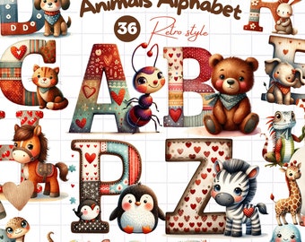 Cute Animals watercolor letters, alphabet clipart, animals alphabet, watercolor alphabet, animals letter png,printable letters,letter safary