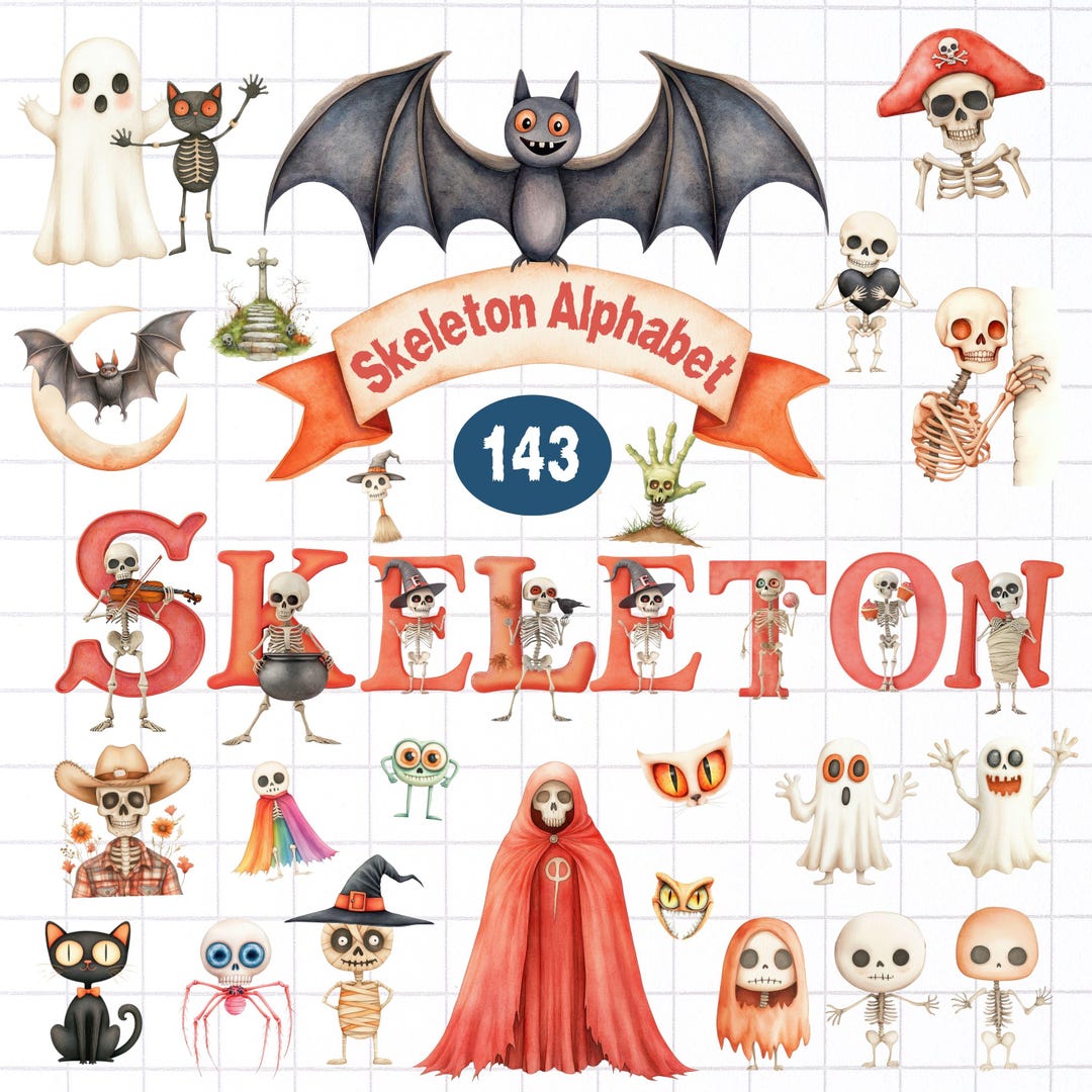 Skeleton Alphabet Letter PNG, Number Clipart, Funny Ghost, Halloween ...