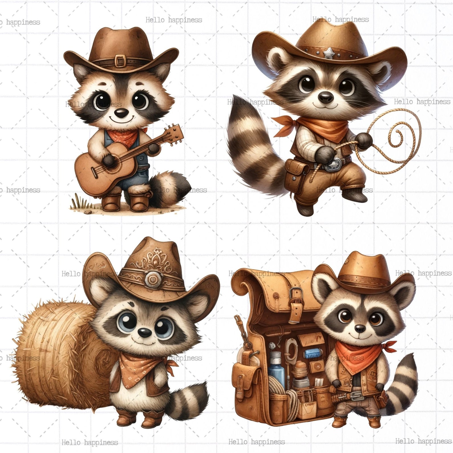 Raccoon Cowboy, Little Raccoon Clipart,watercolorraccoon Illustrations ...