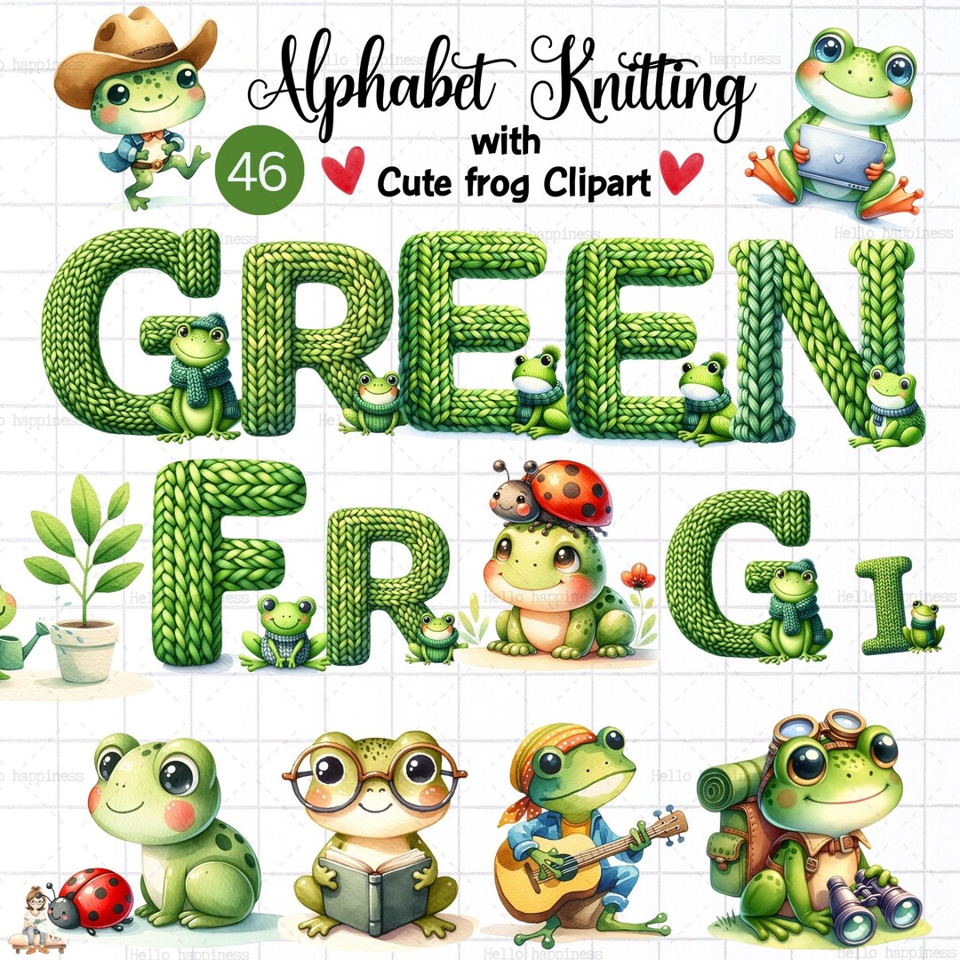 Frog Alphabet,cute Frog Png, Letter Knitting Pattern,frog Clipart, Frog