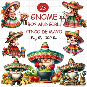 Jongen en meisje kabouter Cinco de mayo, grappige kabouter, kabouter aquarel clipart, feestelijke pastel Mexicaanse kabouter, schattige pastel, partij clipartl, Taco Party
