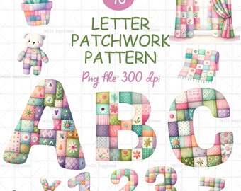 Alpha Pathwork Clipart, Buchstabe Patchwork, Alphabet png,Patchwork Clipart, Pastell Patchwork, Aquarell Buchstabe, rosa Alphabet, Zahl png
