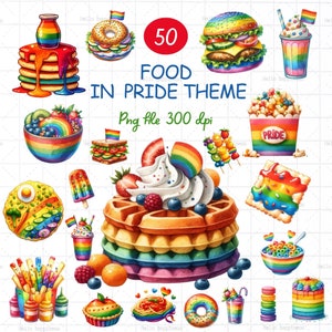 Food in a Pride Clipart, LGBT Food theme, Colorful Pride Theme Food for LGBT, Rainbow Food for Pride,Pride Cupcake and Cookies for LGBT