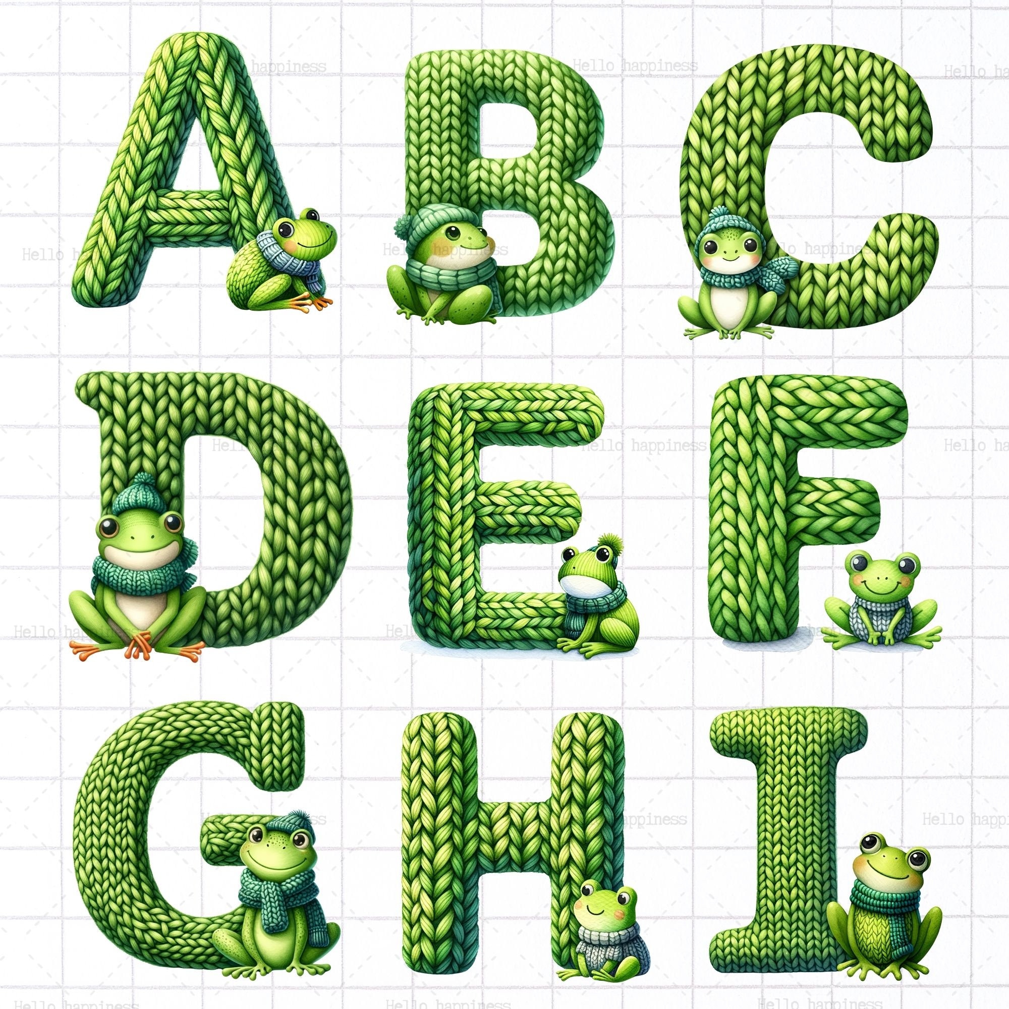 Frog Alphabet,cute Frog Png, Letter Knitting Pattern,frog Clipart, Frog