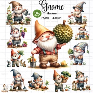 Gnomes jardinier Clipart, PNG, jardinier sur le thème PNG, clipart pomme, carotte, fruit, clipart jardinier, saison des récoltes, gnome fait pousser des légumes