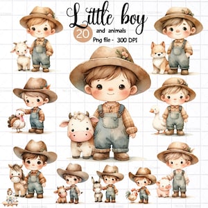 Lindo animal de granja, niño pequeño jardinero, niño en la granja PNG, PNG temático del jardinero, imágenes prediseñadas de animales, gato, perro, imágenes prediseñadas de la granja, temporada de cosecha, animales de granja