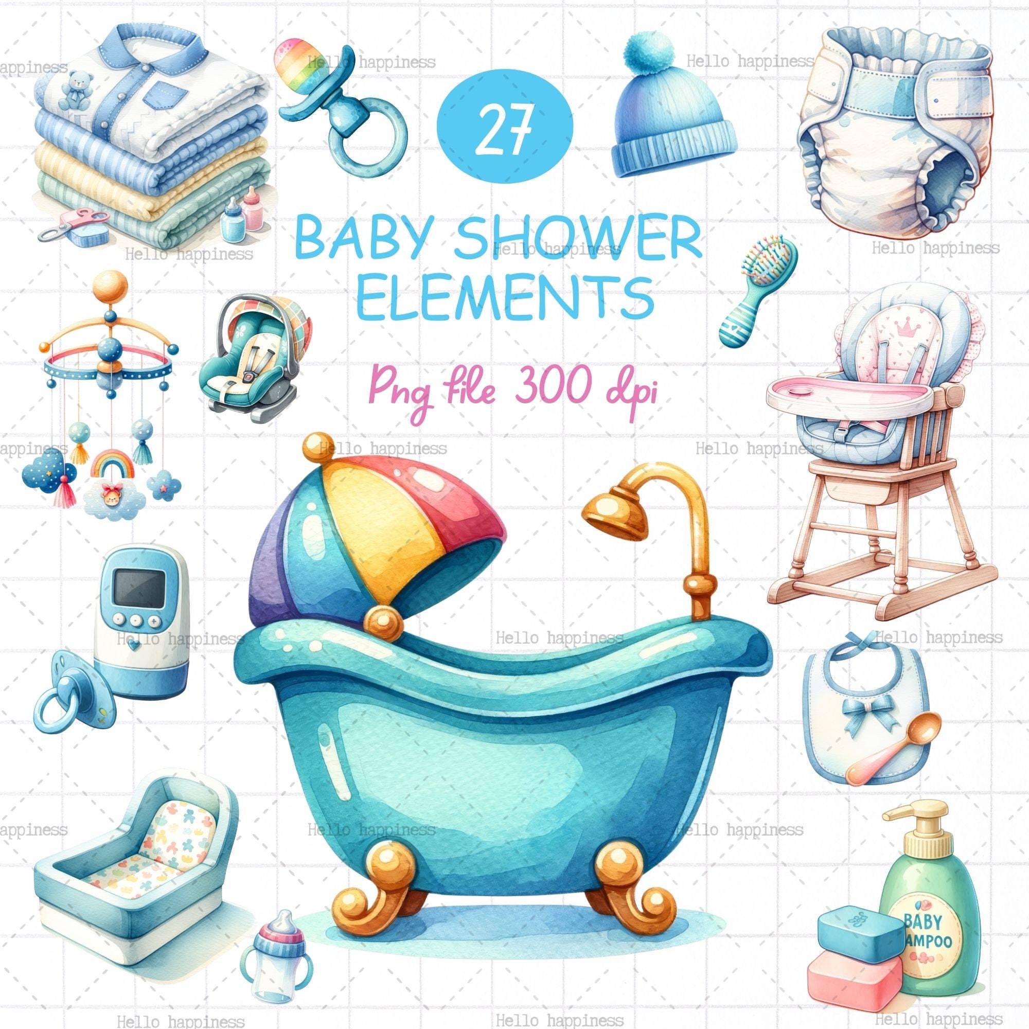 Baby shower elements, Cute Baby, Baby Shower Watercolor Clipart  PNG, Newborn Images, Cute Children Celebration Graphics, Digital Download