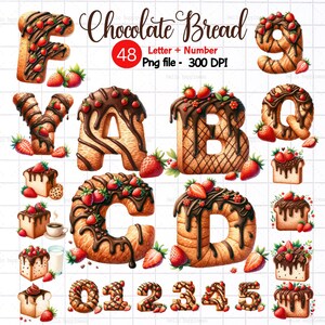 Alfabeto pan de chocolate, número de letras, alfa lindo, cumpleaños, boda, alfa de fresa, letras PNG, decorar imágenes prediseñadas de fresa, archivo digital