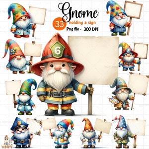 Gnomos fantasiados como várias ocupações seguram cartazes, Gnomo PNG, Sign PNG, Gnome Clipart, sinais clipartEletricista, Encanador, Médico, chef, taxista