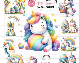 Unicorn  Clipart , little unicorn , Printable Watercolor clipart, animals ,rainbow,Easter eggs,Easter day, pink, blue, cute unicorn,pastel