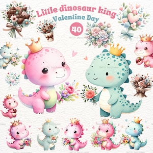 Aquarelle dinosaure Clipart, Clipart mignon bébé dragon Saint-Valentin, Dragon Love PNG, Dino de la Saint-Valentin, Saint-Valentin pour enfants, décoration de chambre d'enfant, PNG