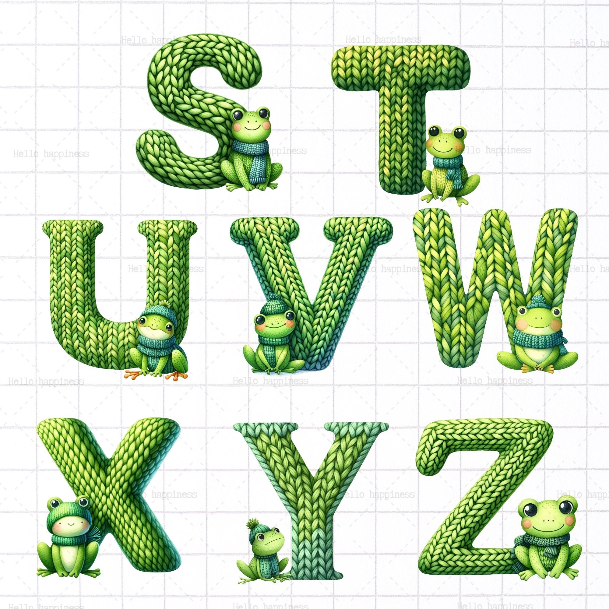 Frog Alphabet,cute Frog Png, Letter Knitting Pattern,frog Clipart, Frog
