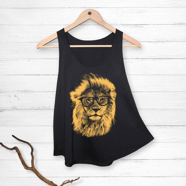 Lion nerd shirt Lion with Glasses shirt Lion graphic tank gift woman tanks shirt graphic tank top clothing