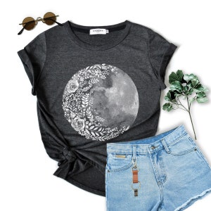 full moon flower graphic shirt the moon Shirt gift woman tshirt birthday gift shirt graphic tee clothing