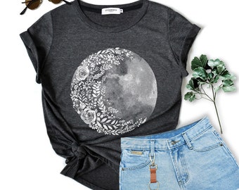 full moon flower graphic shirt the moon Shirt gift woman tshirt birthday gift shirt graphic tee clothing