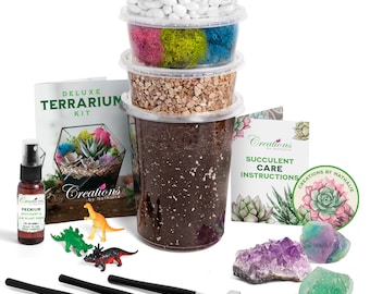 DIY Terrarium Kit for Succulents, Cacti, Air Plants, Includes Soil, Moss, Pebbles, Tools