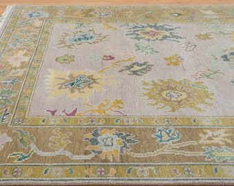 Handmade Coin grey & Gold Area Rug | Floral Turkish Hand knotted Rug | New Hand knotted Oushak Rug AR_3600