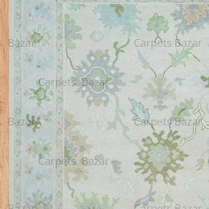 Tappeto Oushak color crema 9x12, tappeto in lana con toni tenui di verde e blu, tappeto neutro, tappeto orientale di transizione 8x10, cameretta dei bambini: Sun-Kissed AR_3726