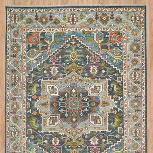 Blue Gray Turkish Rug, Oushak Rug In Rust Green Accent, Vintage Feel Traditional Persian Area Rug, Living Room Wool Rug: Theodora C_3212