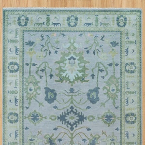 Coin Gray Oushak Rug| Pastel Green, Blue Pink Wool Rug| Muted Turkish Rug For Living Room, Bedroom Area Rug 8x10: Serenity in Sage AR_3743
